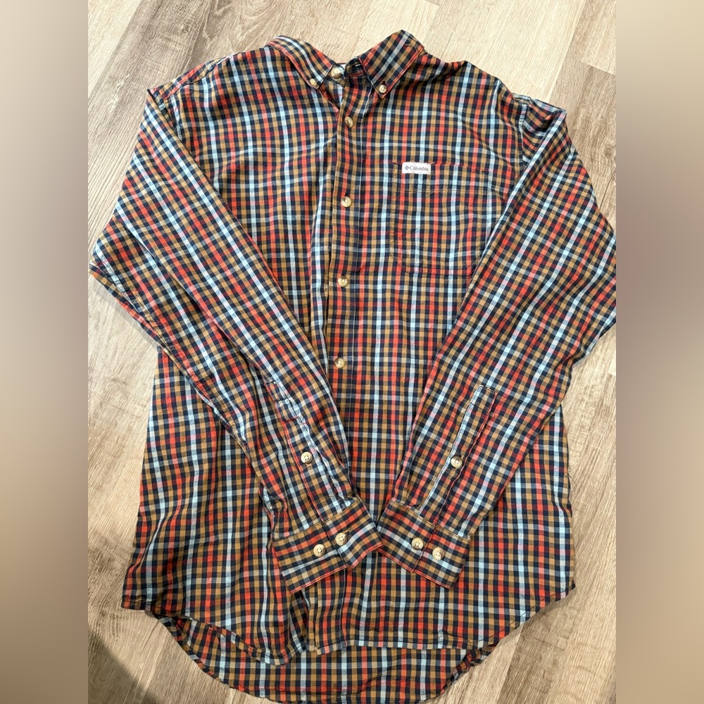 Columbia Multi-Color Plaid Button-Down Shirt - Orange Blue Black